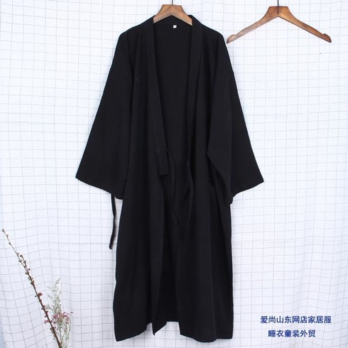 남자 유카타 순면 로브 잠옷 가운 홈웨어 진베이 여름 루즈핏 실내복 일본 노카라 롱 기장