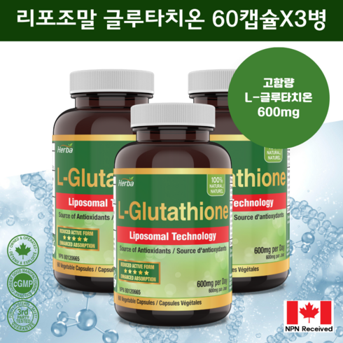 리포조말 글루타치온 600mg 60베지캡슐 리포소말 리포솜 glutathione, 3병/60캡슐, 3개, 60정