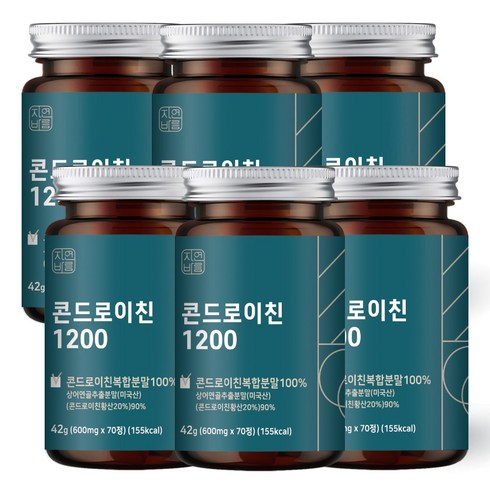 백세튼튼 명품 상어연골 콘드로이친 6박스 총 12개월 분 - 자연바름 콘드로이친 1200 상어 연골 칼슘 분말 가루 정, 70정, 6개