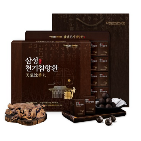 삼성제약(주) 삼성 천기침향환 3.75g x 32환 1박스(쇼핑백 포함)+건강간식(죽염건빵(30g) 또는 죽염천마차(20g)), 3.5g, 9회 죽염천마차(20g), 1개
