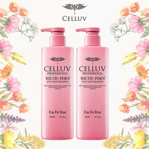 셀럽 프로페셔널 YOUTH PDRN 샴푸 싱글 구성 - [CELLUV] 셀럽 YOUTH PDRN 샴푸 450ml 오 드 로즈 x 2통, 단일속성