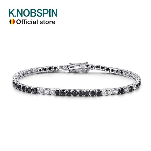골든듀테니스팔찌 - 모이사나이트 테니스팔찌 KNOBSPIN 남녀공용 올 테니스 팔찌 블랙 화이트 오리지널 s925 스털링 실버 도금 18k 화이트 골드 팔찌-112
