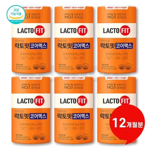 락토핏 생유산균 코어 맥스 LACTO 5X 프로바이오틱스 유산균 1통 60포, 120g, 6개