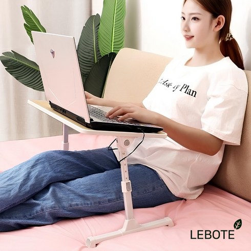 좌식 폴딩 테이블 베드트레이 노트북 접이식 침대 높이조절 각도조절 쿨링팬, 화이트우드(일반형)