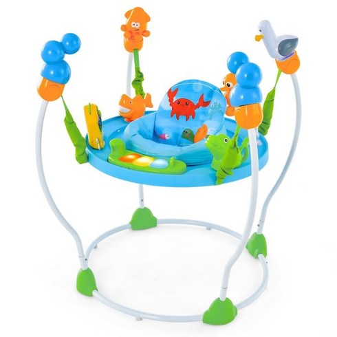 BABY JOY Ocean Discovery 아기 점퍼 및 바운스 음악 조명 소리가 있는 유아 활동 센터 360° 회전 시트 및 5개 높이 조절 가능 6-12개월 발달 장난, Blue