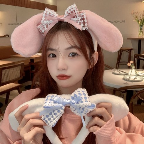 1+1 산리오 머리띠 마이멜로디 머리띠 시나모롤 캐릭터 퍼헤어밴드, 블루리본 +블루리본