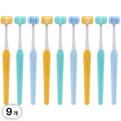 3면칫솔 - 투데이리빙 9개 세트 업그레이드 3D 3면 칫솔 욕실 충치 구강 양치 클린 부드러운 칫솔모 덴탈 브러쉬, R98088Z(9개입, 옐로우+민트+블루, 1세트