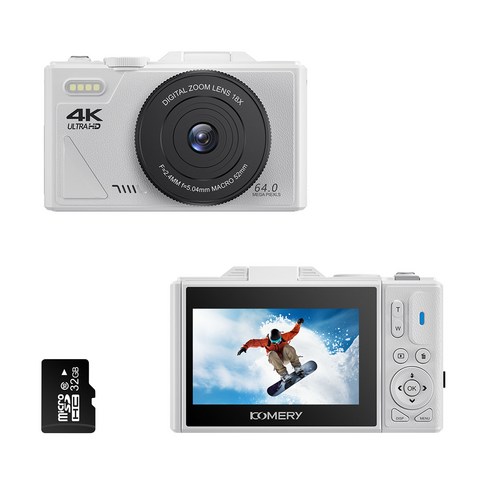 삼성디지털카메라 - RUN기술 6400W 픽셀 WIFI HD 디지털 카메라 회전 스크린+32GB 메모리, 화이트