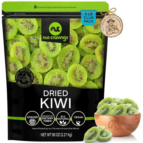 Nut Cravings Dried Kiwi Slices 5lb 넛 크레이빙 건조 키위 슬라이스 2.27kg 1팩, 1개, 5파운드(1팩)