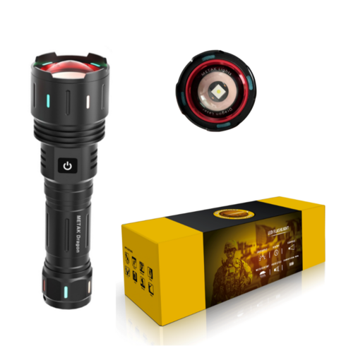 METAK 충전식 XHP160 LED 드래곤 레이저 라이트 휴대용 손전등 후레쉬 랜턴, 1개, 블랙