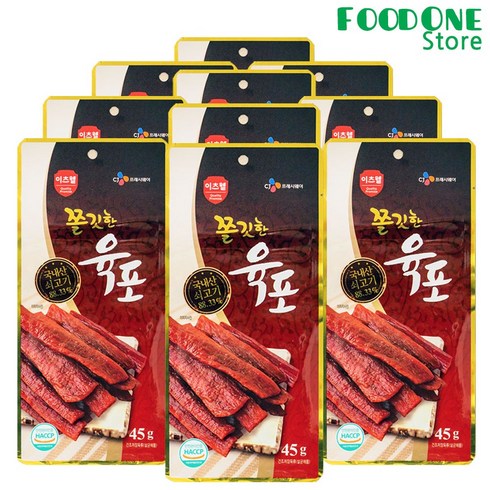 통통육포 - CJ 더 쫄깃한 소고기 육포, 45g, 10개