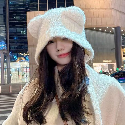 글램디아 곰돌이 바라클라바 귀덮는 모자 뽀글이 니트 털모자