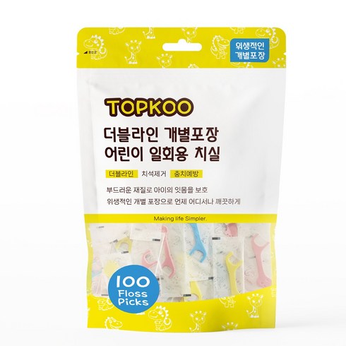 탑쿠 더블라인 개별포장 어린이 일회용 치실, 200개입, 1개