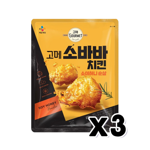CJ 고메 소바바 소이허니 순살4봉양념2봉 - 고메 소바바치킨 소이허니순살 즉석조리 180g x 3개, 540g