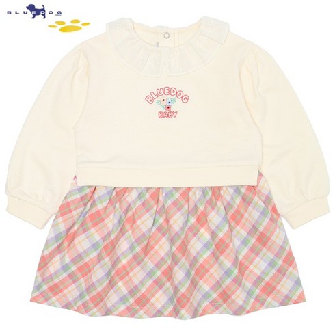 블루독베이비[hu]24.SS CR)플라워 체크 롱맨투맨 44114-334-04 티셔츠 프릴티셔츠 러블리 롱맨투맨 여아