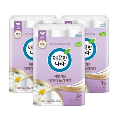 [깨끗한나라] NEW 허브가든 데이지 프리미엄 (3팩 90롤), 30롤, 3개
