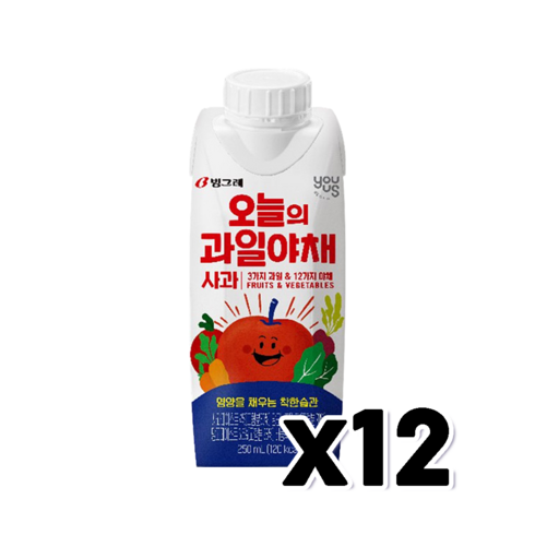 유어스 오늘의과일야채사과 건강음료 250ml x 12개, 단품