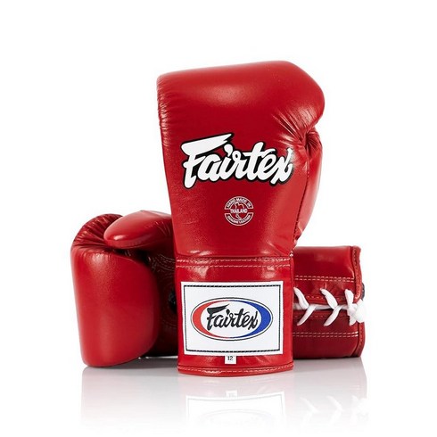 Fairtex 프로 가죽 레이스 대회용 장갑 - 무에타이 및 복싱용 잠금 엄지 손가락 블랙 283.5g10온스, 레드