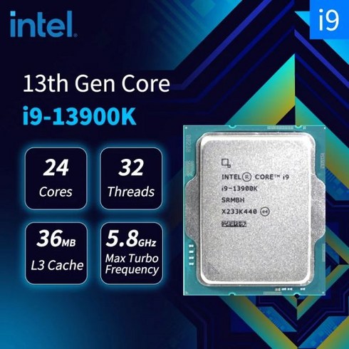인텔 코어 I913900K i9 13900K 13 세대 CPU Process24Ce 32 스레드 LGA1700 프로세서 액세서리 팬 없음 오버클러킹