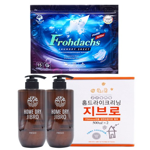 지브로핏 - 홈드라이크리닝 지브로 500ml 2개 + 15매 프로닥스 시트세제, 1개