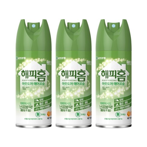 2023년 가성비 최고 모기기피제 - 해피홈 아웃도어 에어로솔 150mL (모기 진드기 기피제), 3개