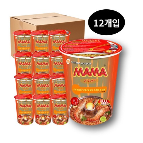 MAMA 마마 태국컵라면 쉬림프크리미톰얌 플레이버 70G, 12개