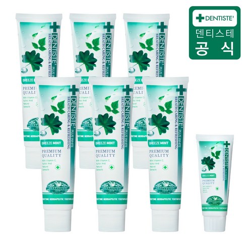 덴티스테 플러스화이트 브리즈민트 치약, 160g 6개+60g 1개, 160g, 6개