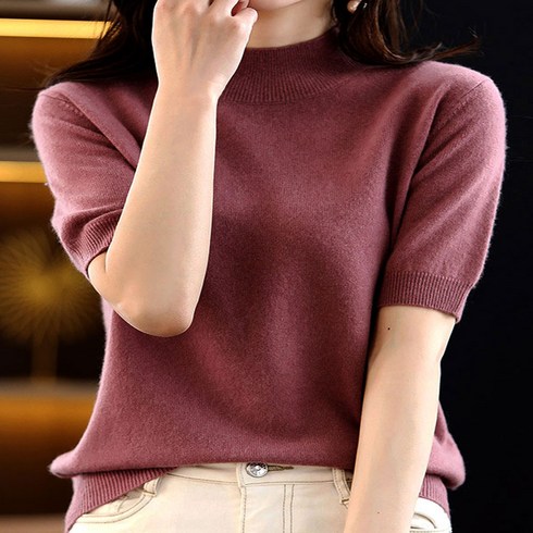 2023년 가성비 최고 모크넥 니트 - 조이스샵/ 미오23 반팔 반팔목티 여성 봄 여름 여름티 모크넥 니트티 반팔티 반팔티셔츠 터틀넥 니트티셔츠 티셔츠 가을 여자 목 봄티 봄티셔츠 기본티 반폴라 라운드티