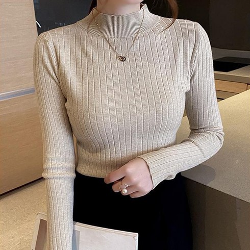 2023년 가성비 최고 여자목폴라 - 주디앤 오스카 반목 골지 긴팔 니트 티셔츠