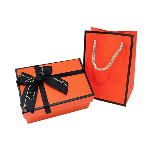 2023년 가성비 최고 명절선물박스 - 루루홈 리본 선물 포장 박스 + 종이가방, 주황색