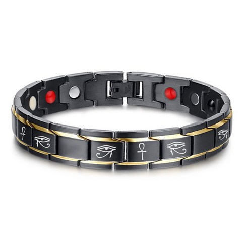 Men s Bracelet Bio Energy Healing Jewelry Engraved Ankh Horus Improving Blood Circula [A00072316]