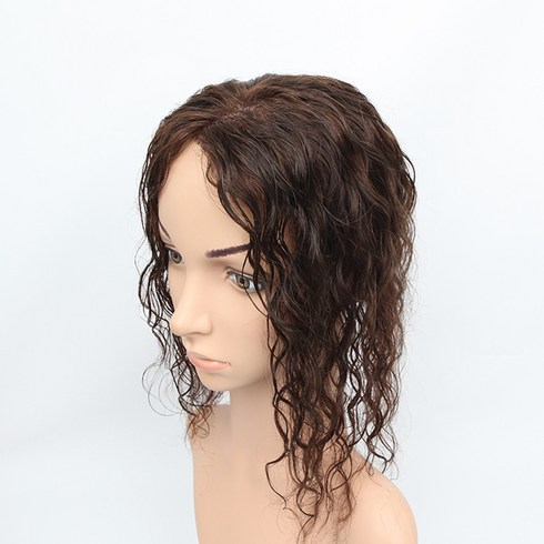 여우가발 인모100% 불파트 정수리 부분가발 W2002 긴머리 웨이브, 자연갈색, 대-14cm×14cm(30cm), 1개