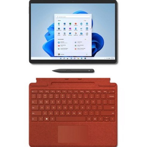 마이크로소프트 2022 Surface Pro 8 2in1 13 + 타입커버 + 슬림펜 2 세트, 블랙(노트북, 슬림펜), 레드(타입커버), 코어i5, 256GB, 8GB, WIN11 Home, 8PQ-00030(노트북), 8X6-00037(타입커버)