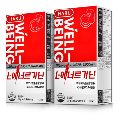 하루웰빙아르기닌 - 하루웰빙 L-에너르기닌 L아르기닌 6000mg BCAA함유 20g x 15포, 300g, 2개