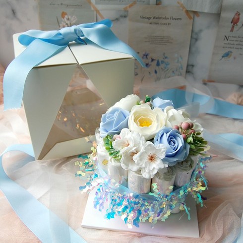 기저귀케이크만들기 - 임신 축하 아기손수건 기저귀케이크 선물, 손수건케이크-NO레터링