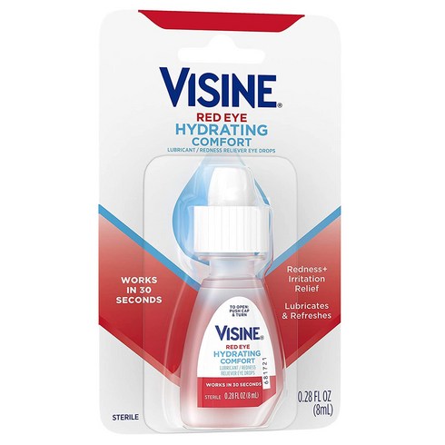 Visine Red Eye Hydrating Comfort Redness Relief and Lubricant Eye Drops to Help Moisturize and Relieve Red Eyes Due to Minor Eye Irritations Fast .2, 1개