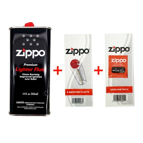 zippo 정품 지포라이터 기름 오일355ml 1개+심지+돌 소모품 세트