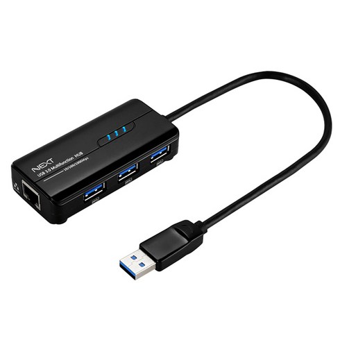 넥스트 외장형 기가랜카드 + USB3.0 3Port 허브 콤보 NEXT-UH303LAN, 블랙