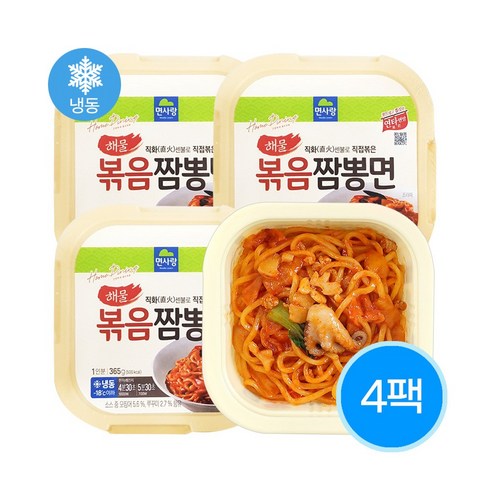 면사랑 해물볶음짬뽕면 365gx4팩 HMR 전자레인지5분 군대px냉동식품, 365g, 4개