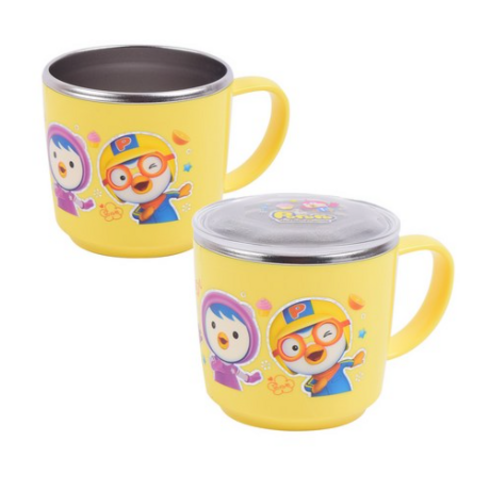 릴팡 뽀로로 논슬립 뚜껑 + 스텐컵 2p 세트, 혼합 색상, 1세트