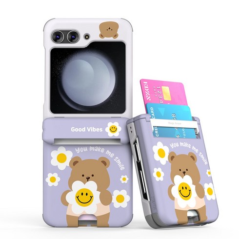 이디즌 갤럭시 Z플립 5 케이스 컬러 데이지꼬미 귀여운 디자인 슬림 카드 2장 수납 힌지보호 충격방지