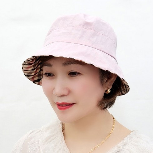 스트링체크 벙거지 버킷햇 보넷 중년여성 봄 여름 모자