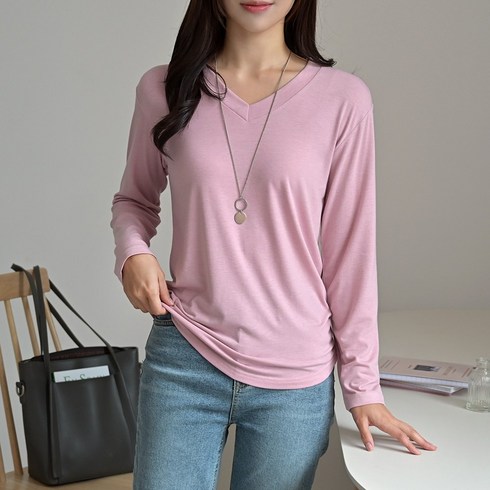 데일리앤 아이콘 브이넥 무지 긴팔 티셔츠