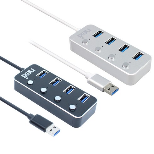 NEXI USB3.0 4포트 허브 무전원 메탈바디 USB허브, 실버 NX626