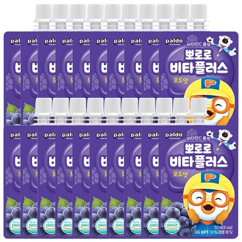 뽀로로비타플러스 - 팔도 뽀로로 비타플러스 음료, 포도, 100ml, 20개