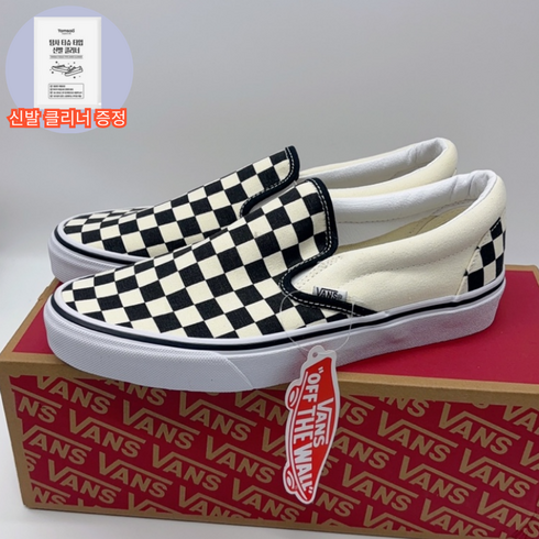 반스체커보드슬립온 - 반스 VANS 운동화 클래식 슬립온 체커보드 깔끔한 기본 스니커즈 + 클리너 증정