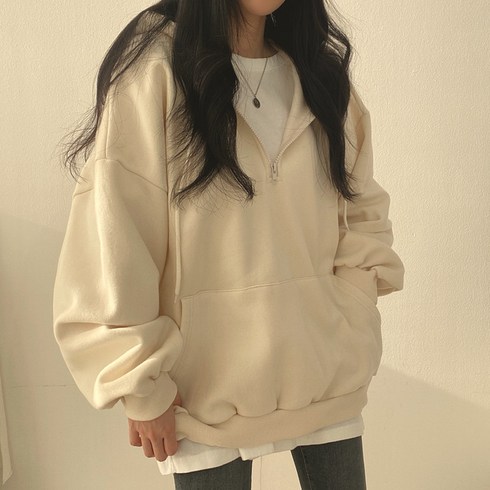 2023년 가성비 최고 여성집업 - 데이데이D 여성 기모 후드 반집업 도톰한 오버핏