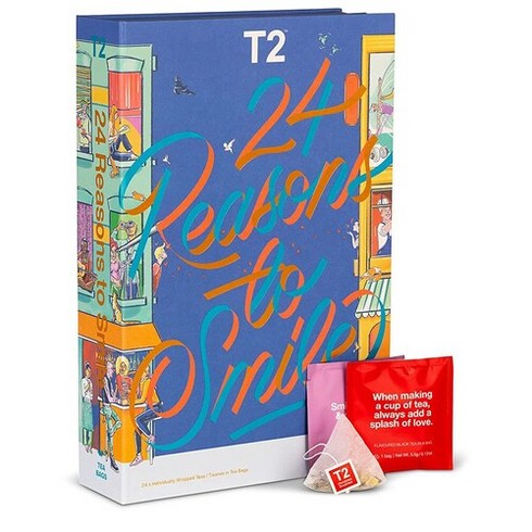 T2 Tea 크리스마스 어드벤트 캘린더 각종 차 24팩 티 2021 2022Tag Bag, 티 24팩, 1세트