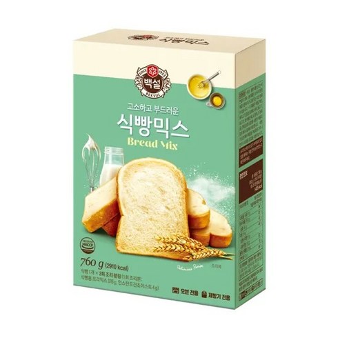 백설옥수수식빵믹스 - 백설 식빵믹스 식빵가루 식빵재료, 760g, 4개