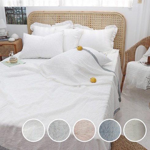 이즈베딩 마이크로 선염 린넨 마 워싱 여름 홑이불 5colors, 화이트